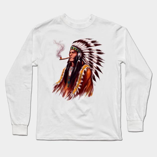 Native American Indian Chief Long Sleeve T-Shirt by AngelsWhisper